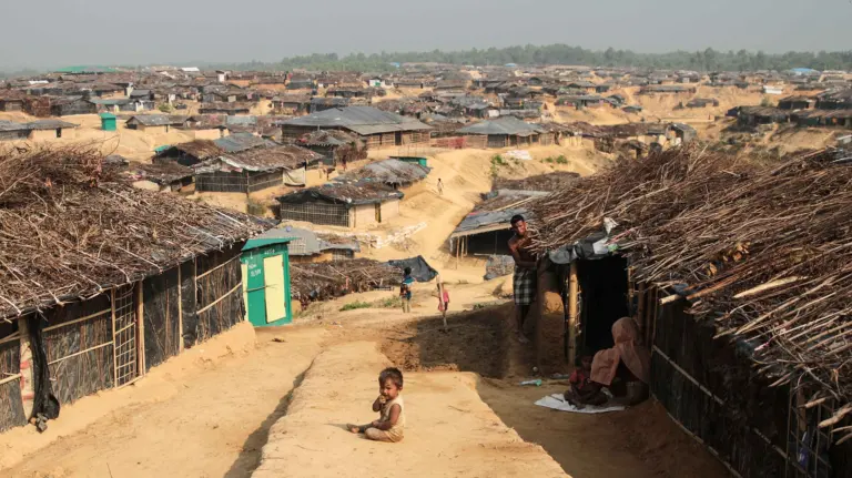 Shelters across the hills of the Kutupalong Rohingya refugee camp near Cox's Bazar